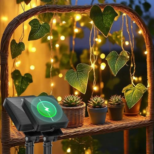 Aigostar Lichterkette Solar Außen 2 Stück, 3M+1M*1M 70 LED - Efeu Lichterkette IP65, Solarlichterkette Outdoor mit 8 Modi für Garten, Balkon, Terrasse, Zaun, Hochzeit & Schlafzimmer, Warmweiß