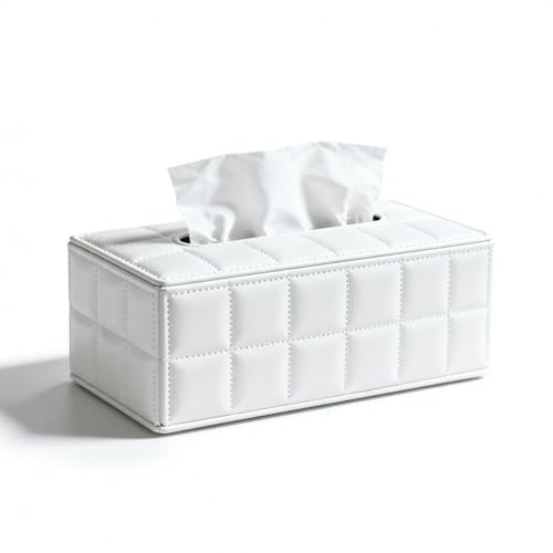 ShineHomes Taschentücher Box (25×14×9.5 cm) Premium taschentuchbox aus Wasserdichtem PU-Leder, kosmetiktüch Box, Magnetverschluss Design Tissue (Weiße)