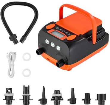 VEVOR SUP Pumpe Elektrisch (20PSI) mit USB-Ausgang zweistufige elektrische SUP Luftpumpe mit Akku automatischer Abschaltung & LED Licht, Aufblasen & Entleeren 12V DC ideal für Schlauchboote Matratzen