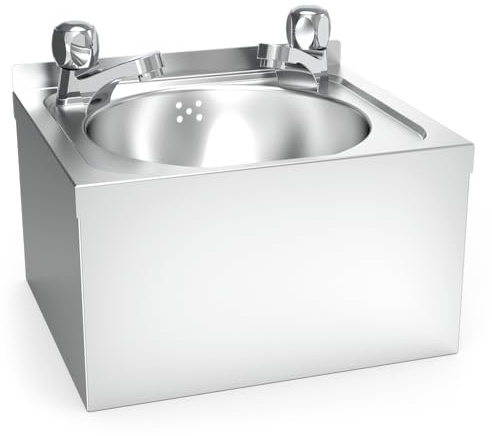 Handwaschbecken aus Edelstahl, Wandmontage, 2 Armaturen, XS, 350 x 300 x 200 mm