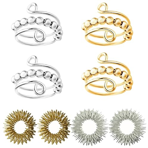 Ensemble de 8 Anneaux Anti-Stress Réglables, Anneau d'acupression avec Perles Jouets Anti-Stress, Anneaux de Massage des Doigts, Anneau d'humeur pour Soulager l'anxiété