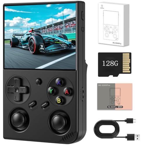 RG35XX Pro Retro Handheld Game Console, 3.5 IPS Screen Portable Video Game Console ,Built in 64G Card & 5000 Games, Linux System Support WiFi Bluetooth (Black,64g)