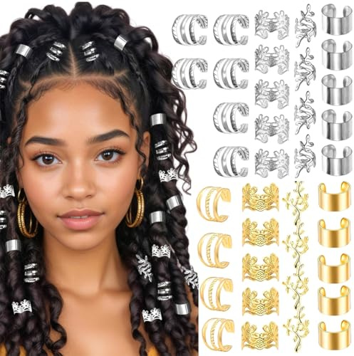 DIFLAX 80 Stück Haarschmuck für Zöpfe haarschmuck Schmuck für Haar Manschetten-Clips für Dreadlock-Zubehör Haarspiralen Clips Haarschmuck für Dreadlocks für Männer Frauen Zöpfe (Gold + Silber)