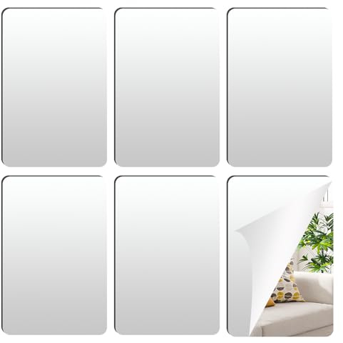 Meunhy 6 Pack Self Adhesive Mirror Tiles | Mirror Stickers for Walls and Wardrobe Doors - 20x30cm Acrylic Stick on Mirrors Tiles with Protective Film for DIY,Bathroom,School,Hallway,Living Room
