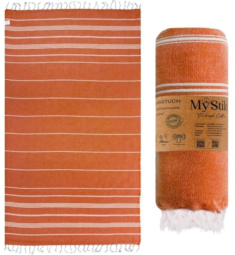MyStilo Telo da sauna XXL per hammam, asciugamano grande e morbido, 100 x 200 cm, ad asciugatura rapida, asciugamano da spiaggia di alta qualità, per uomini, donne, yoga e fitness (arancione)