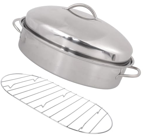 Large Capacity Stainless Steel Food Steamer Oval Roaster with Handle Steaming Pots for Electric Induction