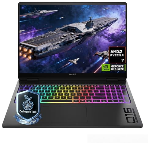 HP Omen Max 16” Gaming Laptop, AMD Ryzen AI 7 350, GeForce RTX 5070, WQXGA (2560 * 1600) 240Hz IPS Display, 32GB DDR5+1TB SSD, 3 Heat Dissipation Design, Full-Size RGB Keyboard, Omen AI, Win 11 Home
