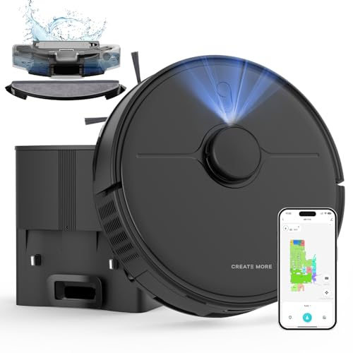 eitton Robot Vacuum and Mop Combo, 90 Days Self-Emptying, 6000Pa Powerful Suction, Home Mapping, Easy Custom Robotic Vacuum for Pet Hair, Dust, Carpet, WiFi/Alexa