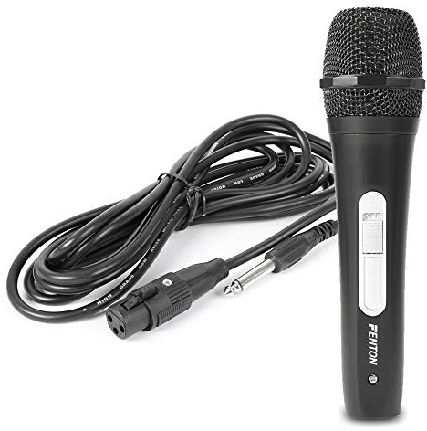 Fenton DM110 Dynamic Wired Handheld Microphone with 3m XLR Cable - Cardioid Unidirectional Vocal Mic for Karaoke, DJ, PA, Live Performances & MC Events (Black)