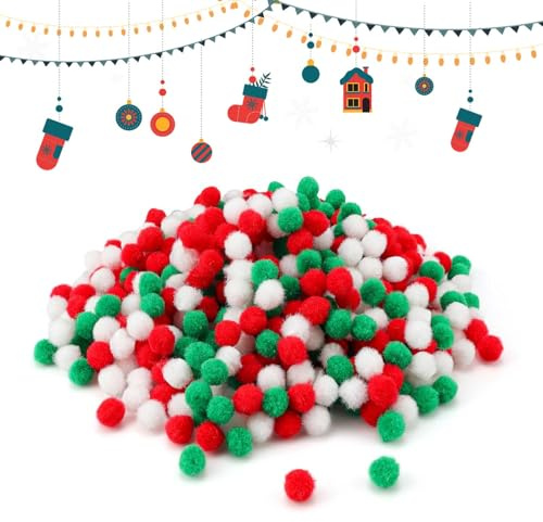600 Piezas Pompones Manualidades, AMONENZ Pompones, Divertido Pompones de Colores, para DIY Manualidades Creativas, Decoración Navideña