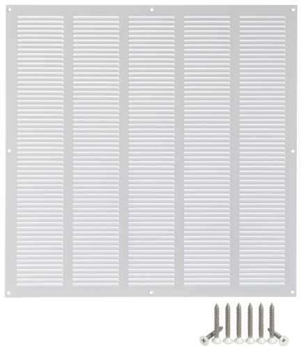 500 x 500 mm metall vitt ventilationsgaller med insektsskydd – galler för ventilation – frånluftsgaller