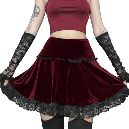 Gonna Goth di Halloween Gonna Gotica in Pizzo Vintage in Velluto Emo Alt Gonna Grunge Gonna a Vita Alta A-Line in Pizzo Gonna Mini, M