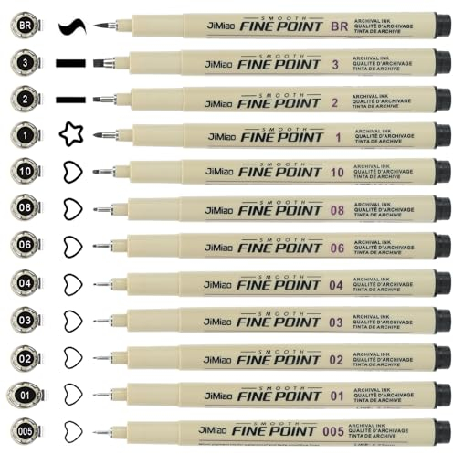 FIHODONE 12 Stück Fineliner Schwarz,Fineliner Set Stabilo,Zeichenstifte Professionell Set,Handlettering Stifte Wasserfester Stift Schwarz für Kunst Skizzieren,Illustration, Comic