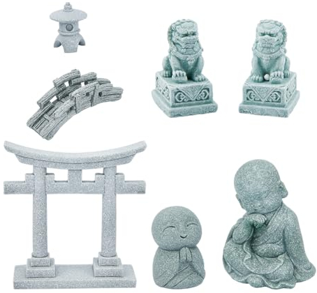 SUPERFIDINGS 7 Styles Pagoda Lion Garden Statue Japanese Pagoda Torii Gate Stone Footbridge Figurines for Landscape Balcony Garden Patio Porch Yard Art Ornament