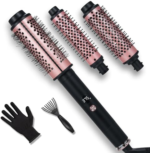 Thermal Brush, 30/38/45mm Warmluftbürste Rotierend, Keramik Thermobürste mit 3 Ersatzbürsten Rundbürste und Display(110–190℃) für Wurzelvolumen und lockere Locken, Hot Brush, Dual-Spannung