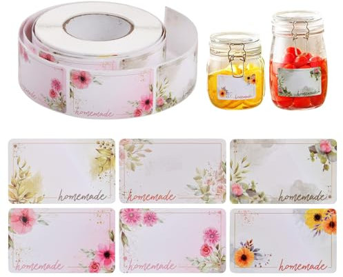 500 Stück Klebeetiketten zum Beschriften mit Blumensiegel, Etiketten Selbstklebend Ablösbar Marmelade, 3x5cm, Handmade Aufkleber Klein für Marmeladengläser Geschenk Flaschen Gewürzdosen