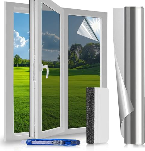 Lámina Protectora Solar para Ventana Interior – 75 x 200 cm – Lámina de Espejo para Ventana, protección Visual, lámina de Espejo, autoadhesiva, protección contra Rayos UV, lámina Protectora de