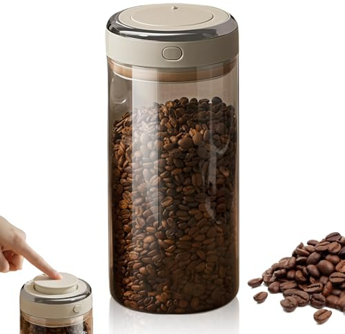 LEKEFETO Glas Kaffeedose 1700ml, Vakuumbehälter mit Auslassventil & Datumsanzeige, luftdicht, BPA-frei Borosilikatglas, Kaffeebohnen, Nüsse, Tee, Kakao, Körner, Transparent