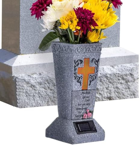 Vasi per cimitero per tomba con punte, vasi per tombe, decorazioni commemorative illuminate a energia solare con punte per cimitero esterno cimitero cortile tomba