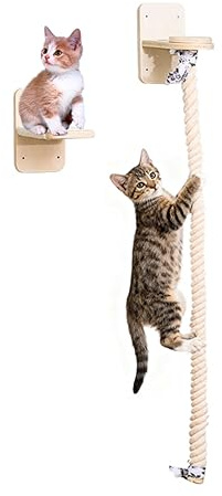 Wandmontiertes Katzen-Kletterseil mit Plattformen, vertikaler Katzenturm und Kratzbaum, platzsparende Katzenwandmöbel für Indoor-Katzen zum Klettern, Spielen und Sitzen, Katzenbaum