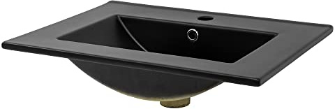 LuxeBath Waschbecken aus Keramik, Schwarz, 615x470x175 mm, rechteckig, Einbauwaschbecken mit Hahnloch & Überlauf, Aufsatzwaschbecken Einbauwaschtisch Waschtisch Waschschale Waschplatz Handwaschbecken