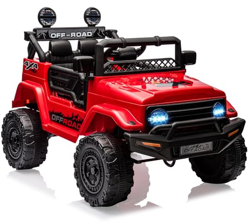 HAUSPROFI Coche eléctrico para niños con Mando a Distancia, 12 V, pequeño Todoterreno, con luz, suspensión y cinturón de Seguridad, 2 Modos de Funcionamiento, LED, Bluetooth, música, Coche eléctrico