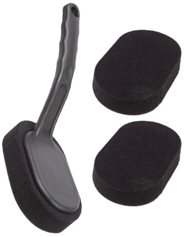 MUSISALY Set 4 Pezzi Spazzole per Pulizia Pneumatici e Cerchi Auto con Manico Intercambiabile in Plastica e Spugna, Kit Lucidante per Pneumatici, Accessorio per Cura Auto e Lavaggio