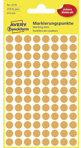 AVERY Zweckform 3178 selbstklebende Markierungspunkte (Ø 8 mm, 416 Klebepunkte auf 4 Bogen, runde Aufkleber für Kalender, Planer und zum Basteln, Papier, matt) neonorange, 1 Stück