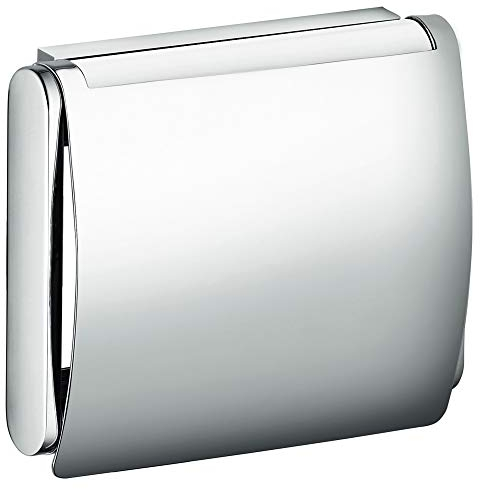 KEUCO Plan Toilettenpapierhalter mit Deckel, offene Form, Metall verchromt, Made in Germany, schwenkbar, inkl. Schrauben und Dübel, Klopapierhalter zum Bohren