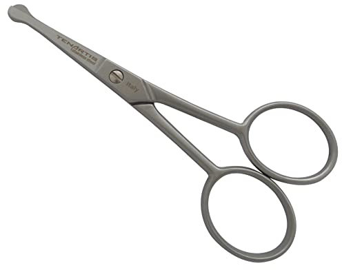 Forbici Barba, Baffi, Peli Naso e Orecchie in con Lame Rette e Custodia in PVC - Tenartis Made in Italy (Acciaio inossidabile)