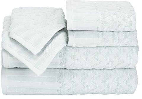 Lavish Home 6-Piece Cotton Deluxe Plush Bath Towel Set – Chevron Pattern Plush Sculpted Spa Luxury Decorative Body, Hand and Face Towels (Seafoam) 27x54x0.25