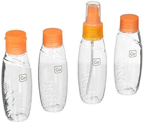 Go Travel flaconi liquido bottiglie di viaggio, trasparenti e astuccio orange