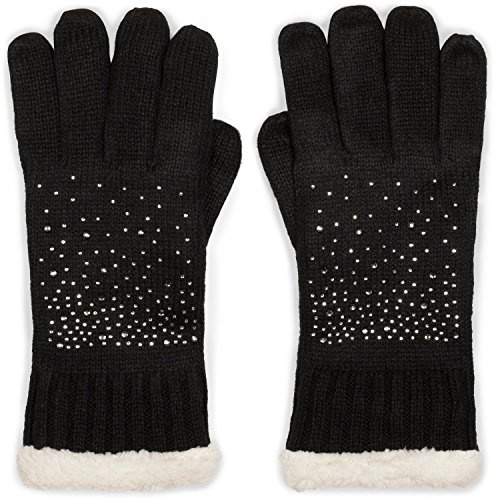 styleBREAKER warme Handschuhe mit Strass und Fleece, Winter Strickhandschuhe, Damen 09010010 | Elastischer Bund für 16-21 cm Handumfang (Größe 6-8). Gewebe aus 65% Polyacryl und 35% Wolle, funkelndes Glitzer-Detail.