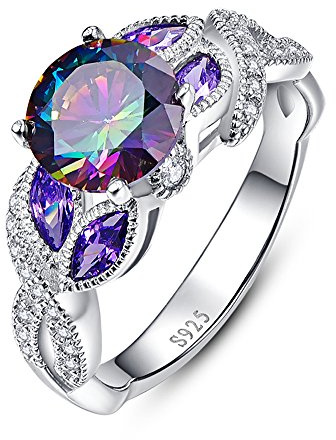 Bonlavie 925 Sterling Silver Engagement Rings for Women Rainbow Topaz Sapphire Anniversary July Gemstone Birthstone Rings Size J 1/2-T 1/2
