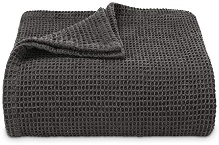 Vera Wang - King Blanket, Luxury Cotton Bedding, Super Soft Essentials with Waffle Weave Knit (Waffleweave Charcoal Grey, King)