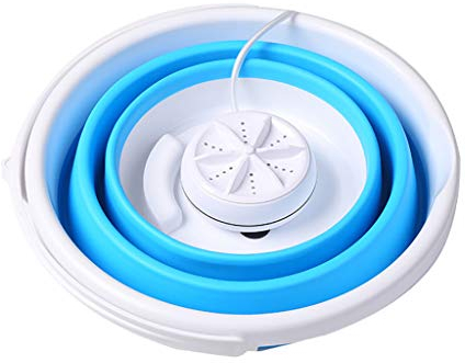 SANFASHION Portable mini turbo washer with foldable bathtub Compact ultrasonic turbo washer USB powered travel laundry washing machine camping apartment dormitory (5L)