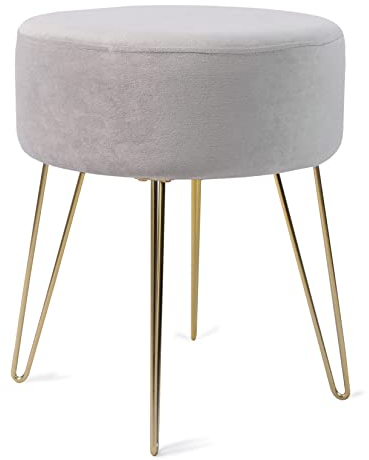 Zedelmaier Runder Sitzhocker Schminktisch Hocker Ottoman Gepolsterter Hocker Metallstütze Grau