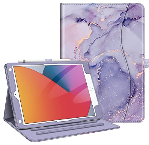 FINTIE Case for iPad 9th / 8th / 7th Generation (2021/2020/2019) 10.2 Inch | [Corner Protection] Multi-Angle Viewing Stand Cover with Pocket & Pencil Holder Auto Wake Sleep, Lilac Marble
