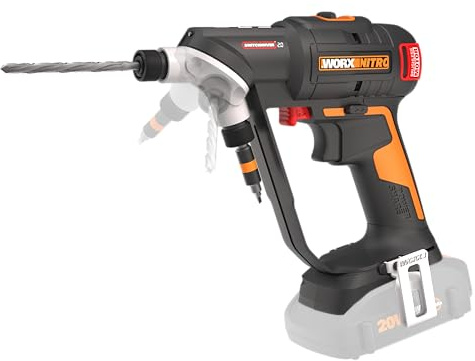 Worx Nitro 20V SwitchDriver 2.0, 2-in-1 Brushless Cordless Drill Driver, Dual 1/4 Chucks, Compact Cordless Drill with Digital Torque Setting - WX177L.9 (Tool Only), Black Orange