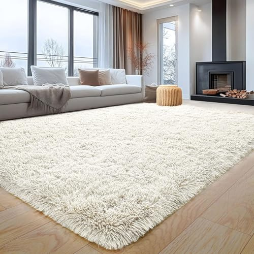 Aspire Homeware - Tappeto soffice da camera da letto – Tappeto grande in crema 200 x 290 cm per soggiorno, tappeto in pile shaggy morbido e moderno in finta pelliccia per la casa