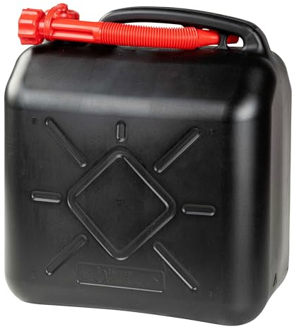 Walser Benzinkanister 20 Liter, Krafstoffkanister UN-geprüft mit Ausgießer, Reservekanister mit Sicherheitsverschluss, Diesel-Kanister schwarz/rot