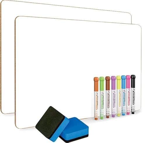 DumanAsen 2 Pack Dry Erase Lapboard, A3 Size Double Sided Mini Dry Erase Board, Dry Erase Whiteboard for School, Home, Office, with 8 Dry Erase Markers and 2 Eraser, 16inch*12inch