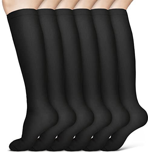 ACWOO kompressionsstrumpor, 6 par 15-20 mmHg kompressionsstrumpor för kvinnor och män, kompressionsstrumpor för friidrott, cykling, löpning, flygresor (L/XL, svart)