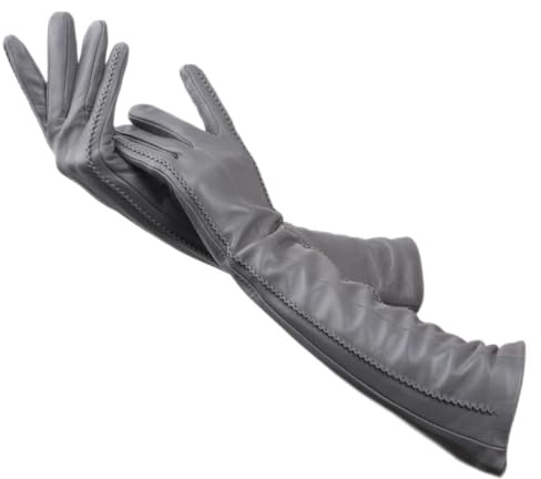 Beige Lange Lederhandschuhe, Hochwertige Lange Lederhandschuhe für Damen, Winter Echtes Schaffell Damen Lange Handschuhe Dunkelgrau 7