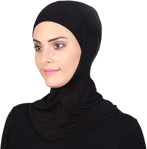 Women's Islamic Full Cover Turban Headwear Neck Chest Cover Bonnet Hat Hijab Cap Under Scarf Ninja (Black)