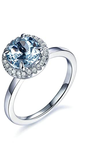 Verlobungsring Aquamarin, Eheringe Unikat 18 Karat Weißgold 1,32 ct Vier Klauen Aquamarin 0,11 ct Diamant Blau Schmuck Frauen