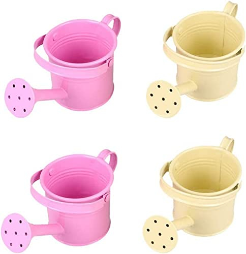 LEAYAN Blumen-Gießkanne 4 Stück Blumen-Gießkanne Metall Indoor Outdoor Kinder-Gießkanne mit Sprühauslauf für Zimmerpflanzen Gartenarbeit (Beige + Pink) zum Gießen Kleiner Pflanzen im Home Office