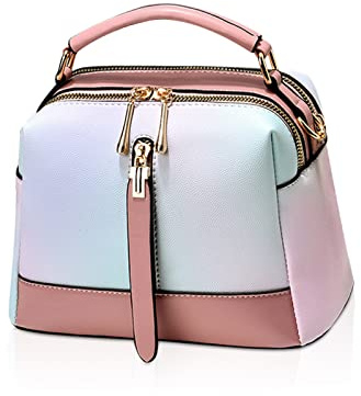 NICOLE & DORIS Handtasche für Damen klein Umhängetasche Modern Schultertaschen PU Leder Mehrfarbige Henkeltasche Mädchen Messenger Bag Satchel Crossbody Bag Handytaschen Rosa