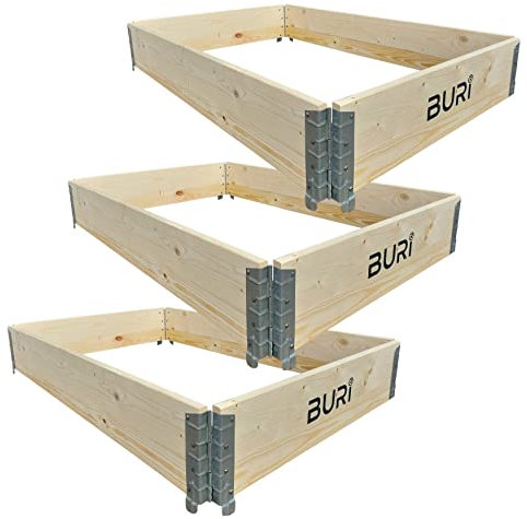 BURI 3 x aiuole rialzate per pallet, 120 x 80 x 20 cm, telaio in legno di spessore 20 mm, pieghevole, innestabile e impilabile, telaio professionale ideale come aiuola per piante