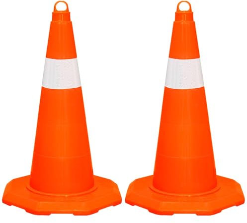 Set of 2 Unbreakable Traffic Cone 50CM (20 Inch) | Durable PVC Orange Traffic Safety Cone with Reflective Collar | High Intensity Reflective Traffic Cone For Road Safety